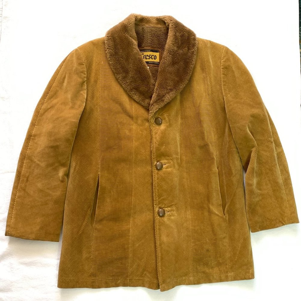 Vintage Cresco Corduroy Sports Coat Jacket Fleece Lined 70 80s Size 42 Tan/Brown